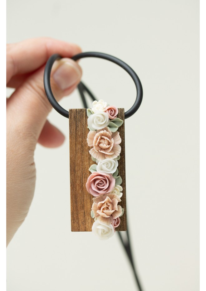 Handmade Floral Bouquet Necklace with Walnut Wood Base