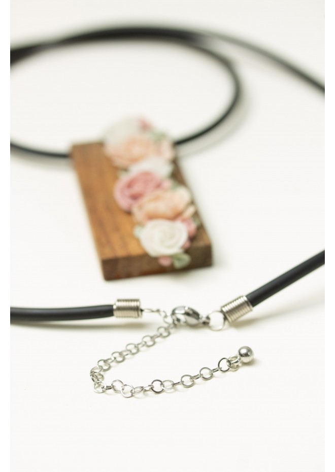 Handmade Floral Bouquet Necklace with Walnut Wood Base