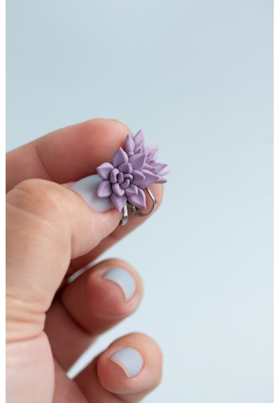 2 in 1 Purple Succulent Clip-on Earrings