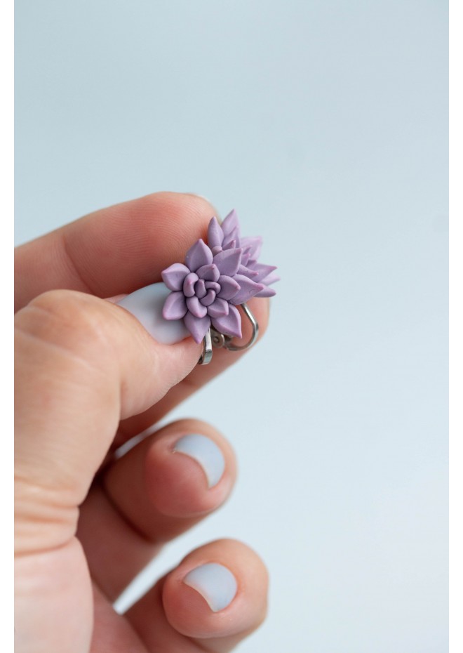 2 in 1 Purple Succulent Clip-on Earrings