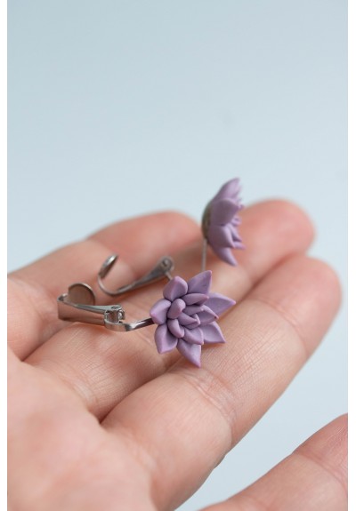 2 in 1 Purple Succulent Clip-on Earrings