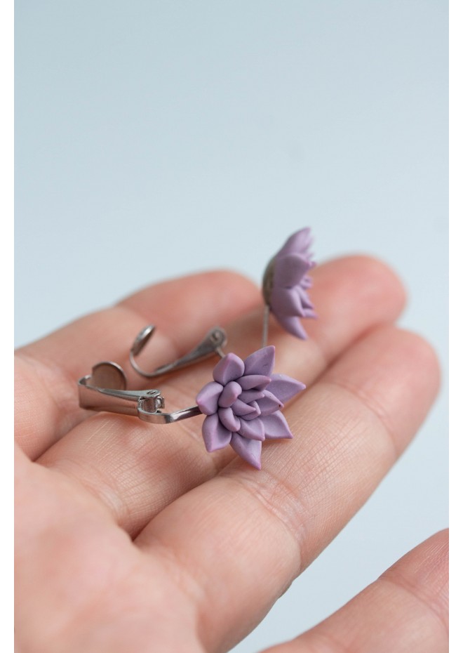 2 in 1 Purple Succulent Clip-on Earrings