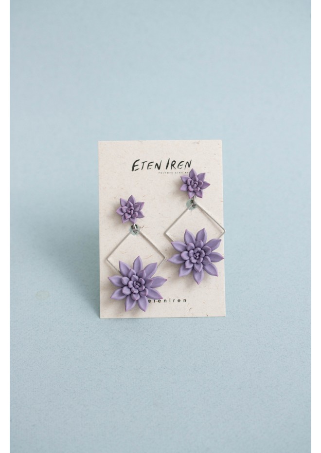 2 in 1 Purple Succulent Clip-on Earrings