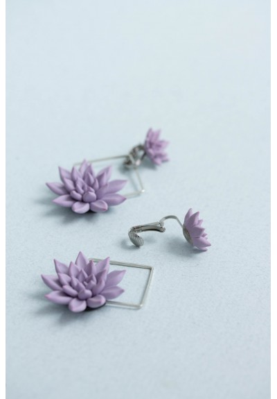 2 in 1 Purple Succulent Clip-on Earrings