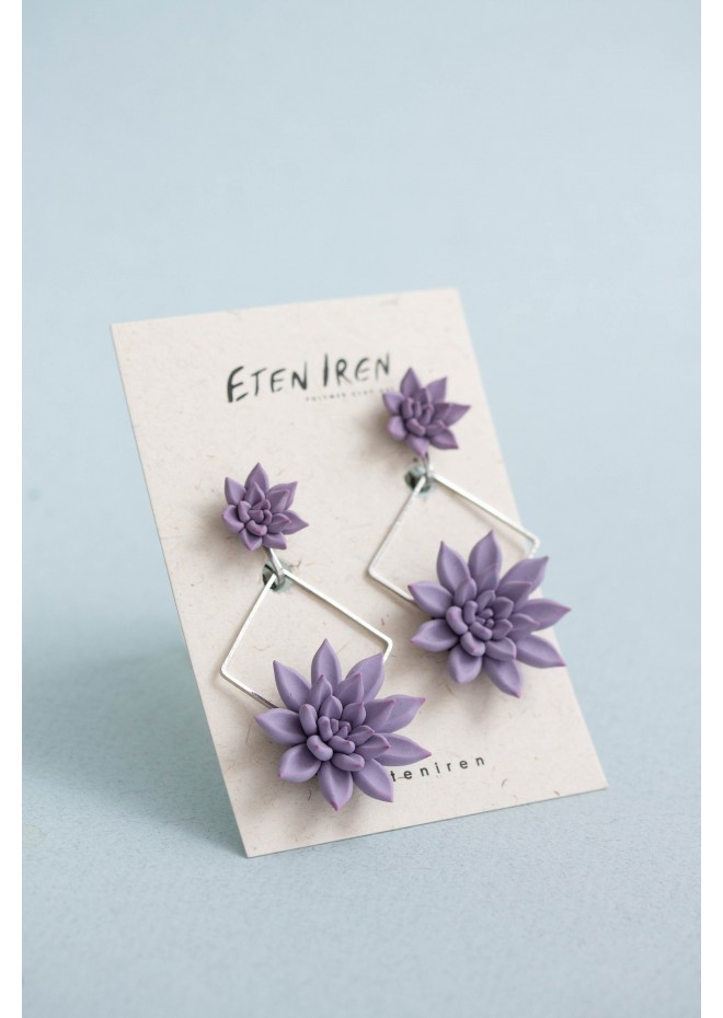 2 in 1 Purple Succulent Clip-on Earrings