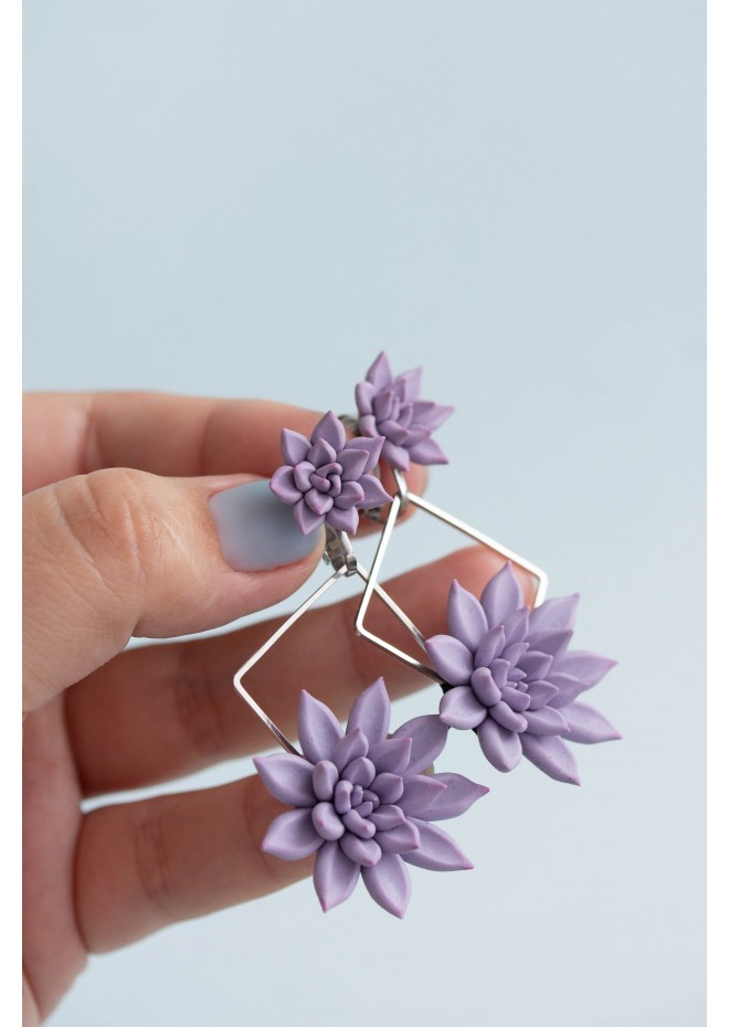 2 in 1 Purple Succulent Clip-on Earrings