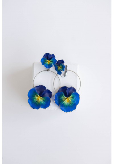 Dark Blue Pansy Clip-on Earrings