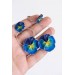 Dark Blue Clip-on Pansy Stainless Steel Earrings Handmade Polymer clay Stainless steel Statement Earrings Gift for her