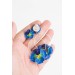 Dark Blue Clip-on Pansy Stainless Steel Earrings Handmade Polymer clay Stainless steel Statement Earrings Gift for her