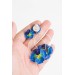 Dark Blue Clip-on Pansy Stainless Steel Earrings Handmade Polymer clay Stainless steel Statement Earrings Gift for her