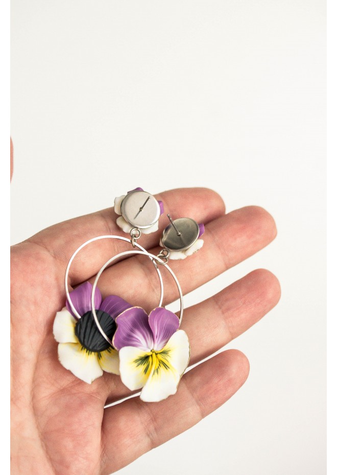 Statement and Beautiful: Exquisite Violet and Yellow Blossom Pansy Flowers Earrings