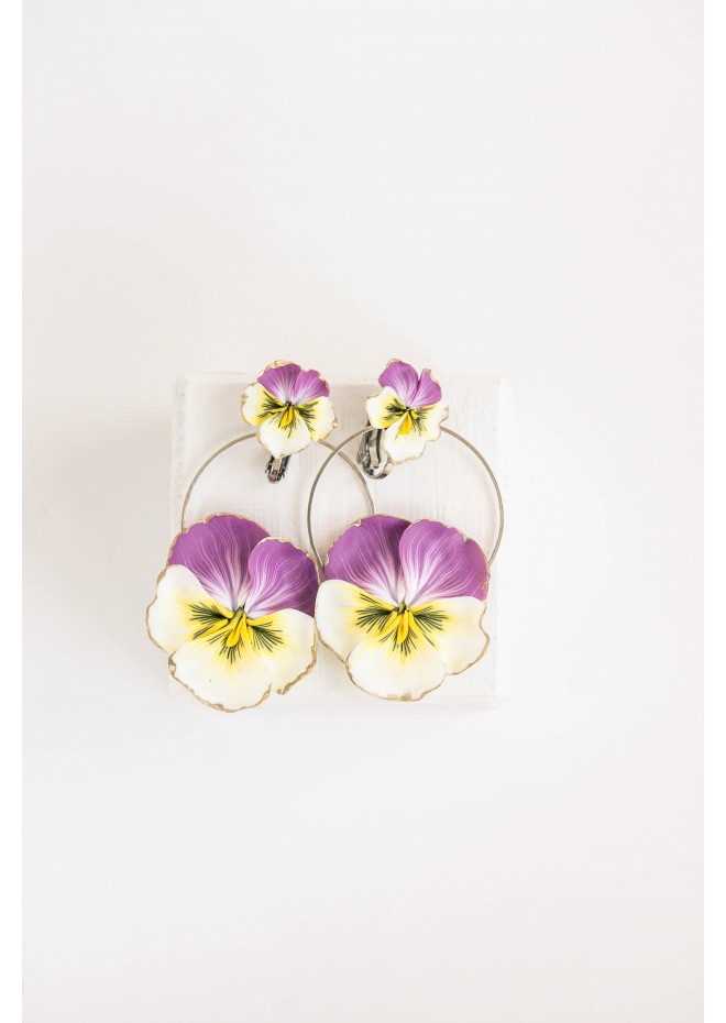 Statement and Beautiful: Exquisite Violet and Yellow Blossom Pansy Flowers Earrings