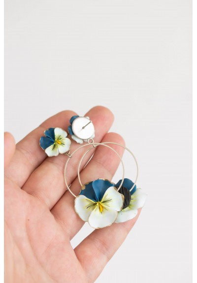 Light Blue Pansy Flowers Clip-on Earrings