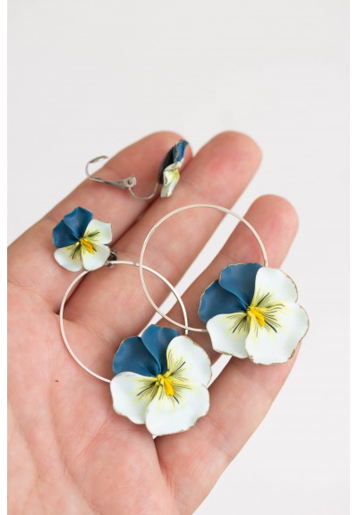 Light Blue Pansy Flowers Clip-on Earrings