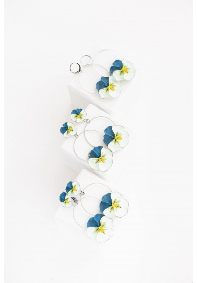 Light Blue Pansy Flowers Clip-on Earrings