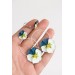 Light Blue Clip-on Pansy Flowers Stainless Steel Earrings Handmade Polymer clay Stainless steel Statement Earrings Gift for her