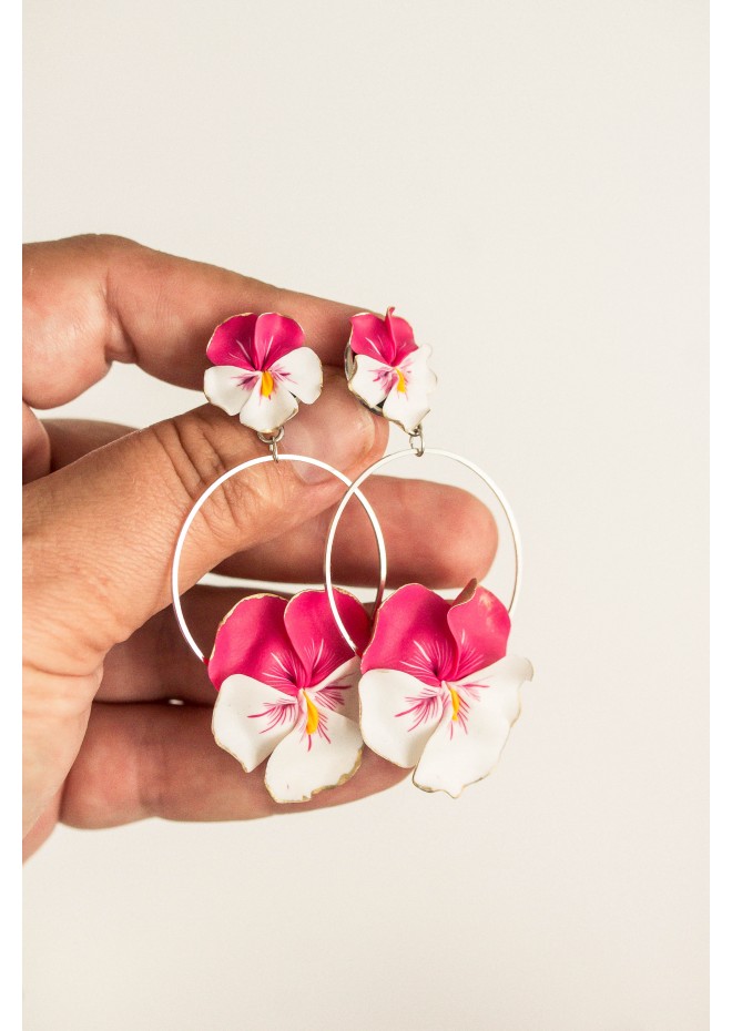 Pink White Clip-on Stainless Steel Earrings Handmade Polymer clay Stainless steel Statement Earrings Gift for her