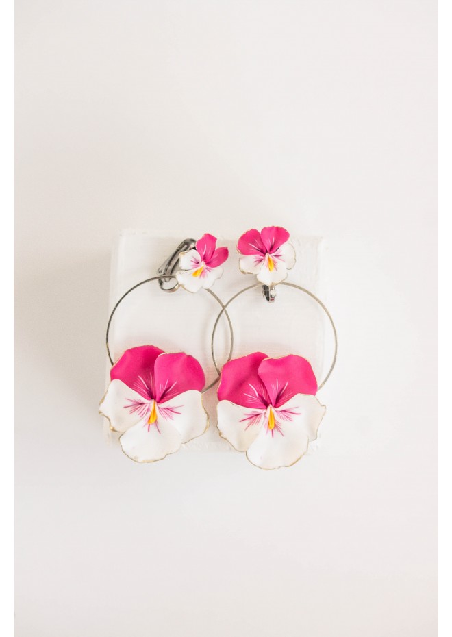 Pink White Clip-on Stainless Steel Earrings Handmade Polymer clay Stainless steel Statement Earrings Gift for her