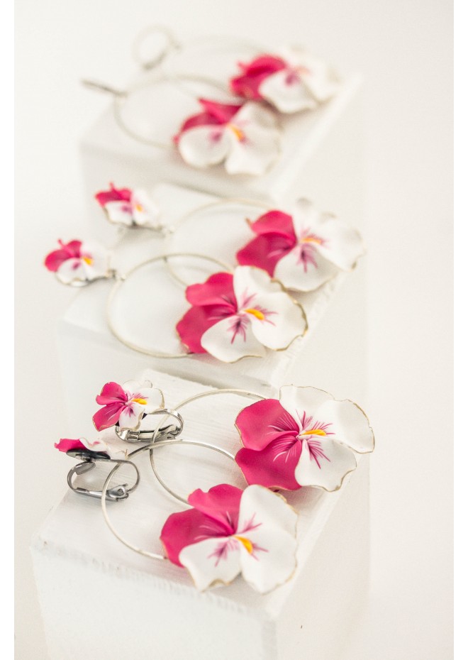 Pink White Clip-on Stainless Steel Earrings Handmade Polymer clay Stainless steel Statement Earrings Gift for her