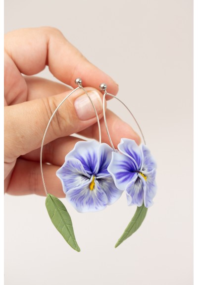 Statement and Beautiful: Exquisite Baby Blue Blossom Pansy Flowers Earrings