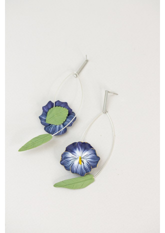 Deep Blue Pansy Dangle Earrings