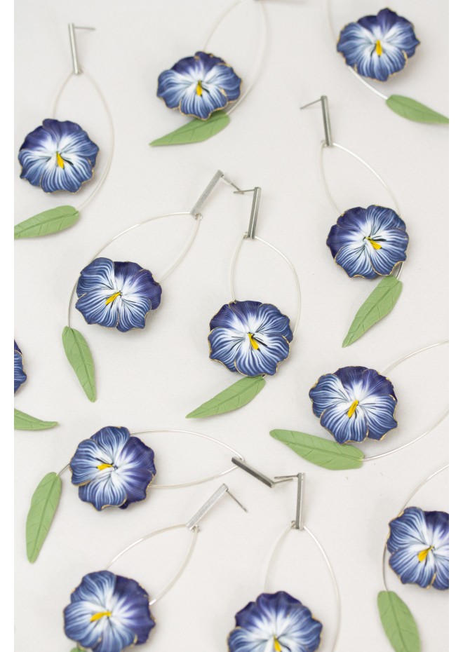 Deep Blue Pansy Dangle Earrings