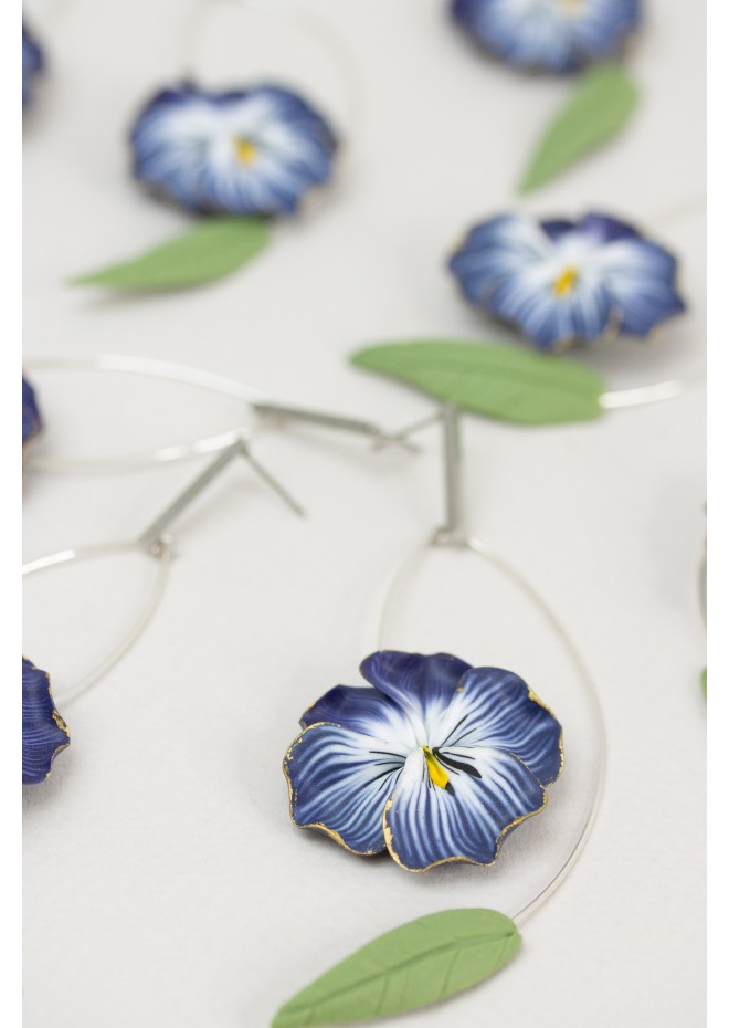 Deep Blue Pansy Dangle Earrings