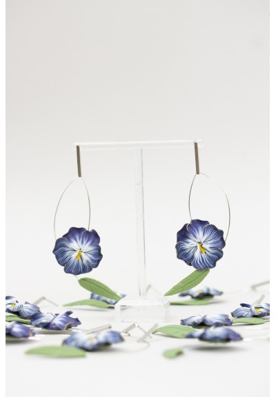 Deep Blue Pansy Dangle Earrings