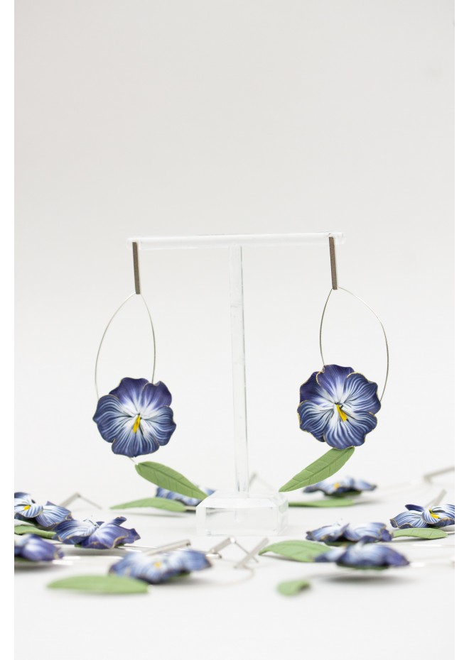 Deep Blue Pansy Dangle Earrings