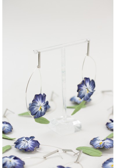 Statement and Beautiful: Exquisite Blue Blossom Pansy Flowers Earrings