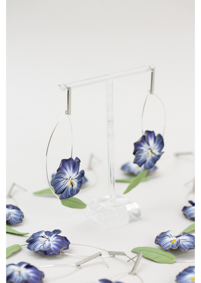 Deep Blue Pansy Dangle Earrings