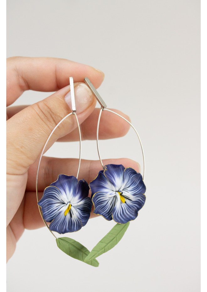 Deep Blue Pansy Dangle Earrings