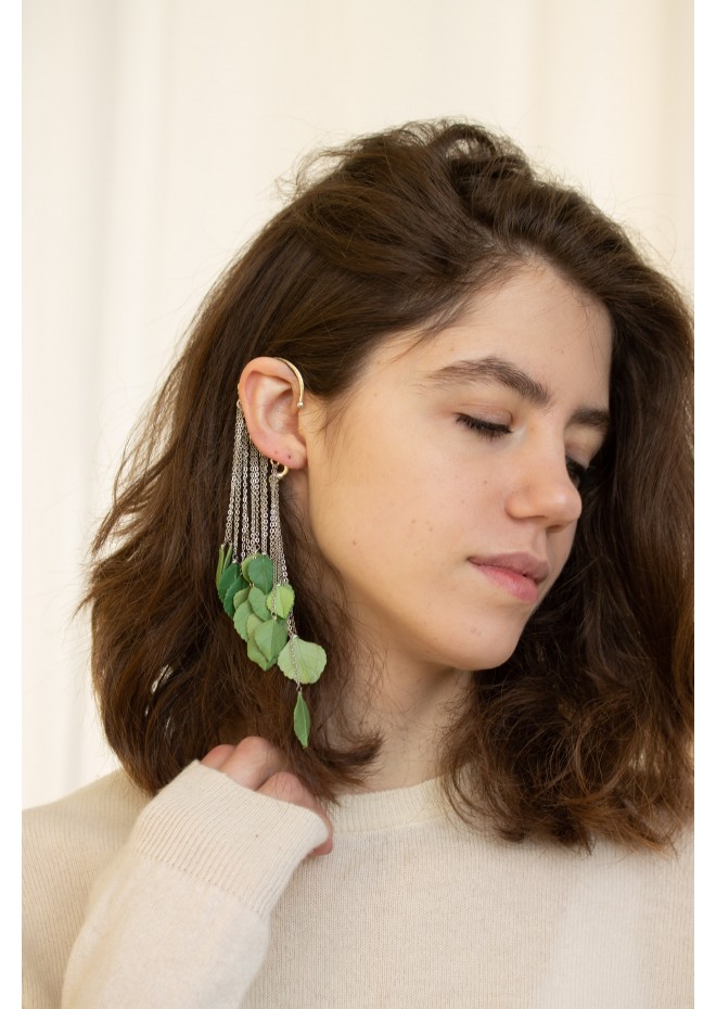 Green Leafs Statement cuff earrings