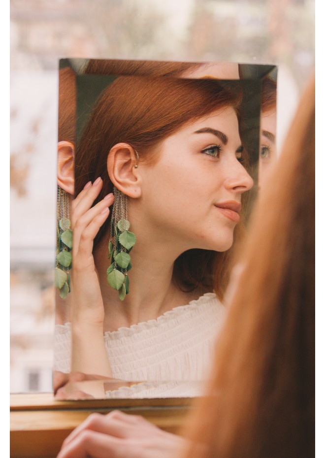 Green Leafs Statement cuff earrings