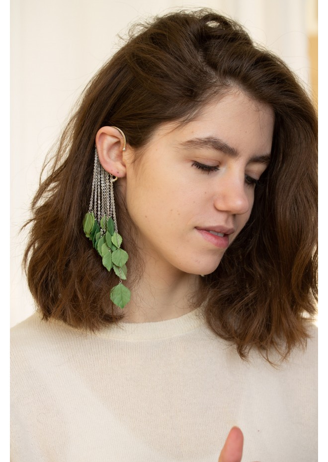 Green Leafs Statement cuff earrings