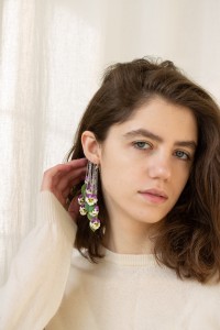 Chic Flower Bud Ear Cuffs: Stylish Non-Pierced Earrings with Delicate Blossoms, Pansy Flowers and Green Leaves