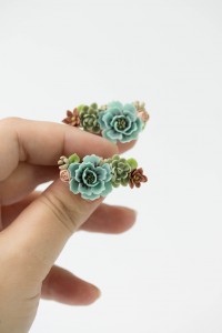 Flowers Boquet Cuff earrings Blue Green Beige floral stud earrings, unique floral jewelry, design from EtenIren