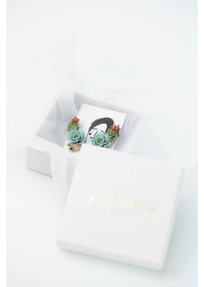 Flowers Boquet Cuff earrings Blue Green Beige floral stud earrings, unique floral jewelry, design from EtenIren