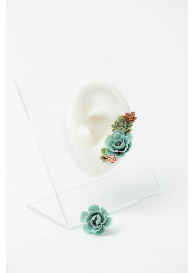 Flowers Boquet Cuff earrings Blue Green Beige floral stud earrings, unique floral jewelry, design from EtenIren