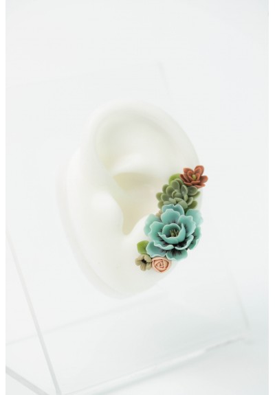 Flowers Boquet Cuff earrings Blue Green Beige floral stud earrings, unique floral jewelry, design from EtenIren