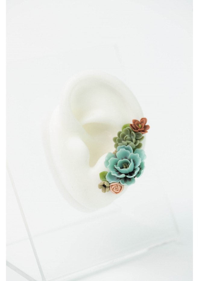 Flowers Boquet Cuff earrings Blue Green Beige floral stud earrings, unique floral jewelry, design from EtenIren