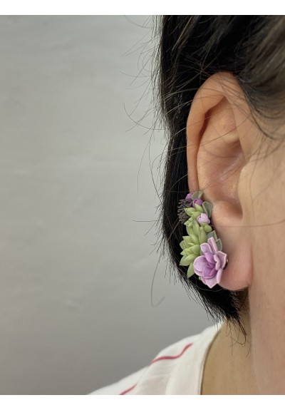 Succulent Echeveria Cuff earrings Green Pink Succulents dangle earrings, unique floral jewelry, design from EtenIren