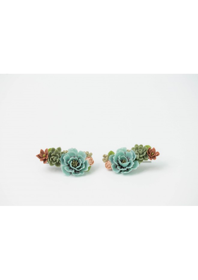 Flowers Boquet Cuff earrings Blue Green Beige floral stud earrings, unique floral jewelry, design from EtenIren