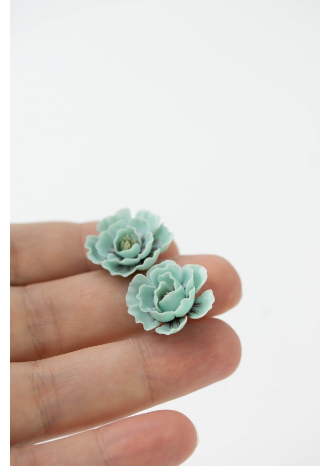 Flowers Boquet Cuff earrings Blue Green Beige floral stud earrings, unique floral jewelry, design from EtenIren