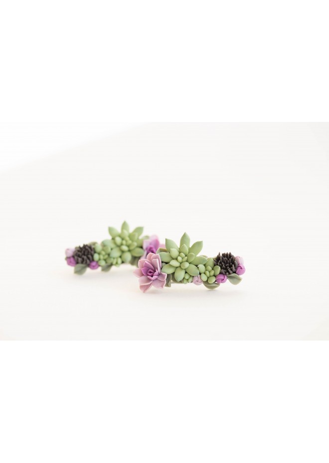 Succulent Echeveria Cuff earrings Green Pink Succulents dangle earrings, unique floral jewelry, design from EtenIren