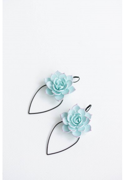 Handcrafted Polymer Clay Earrings with Stunning Blue Succulent and Unique Geometric Touch
