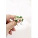 Beige and Green Succulent Stud Earrings with a Pearl