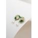 Beige and Green Succulent Stud Earrings with a Pearl