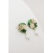 Beige and Green Succulent Stud Earrings with a Pearl