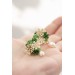 Beige and Green Succulent Stud Earrings with a Pearl